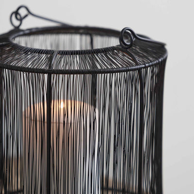 Amina Matt Black Mesh Metal Round Lantern Small