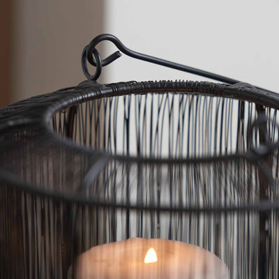 Amina Matt Black Mesh Metal Round Lantern Small