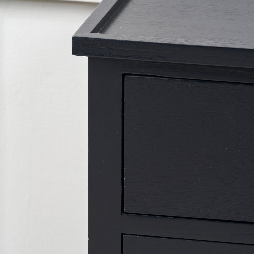 Bloomsbury Satin Black Pine Wood 3 Drawer Bedside Table Set Of 2