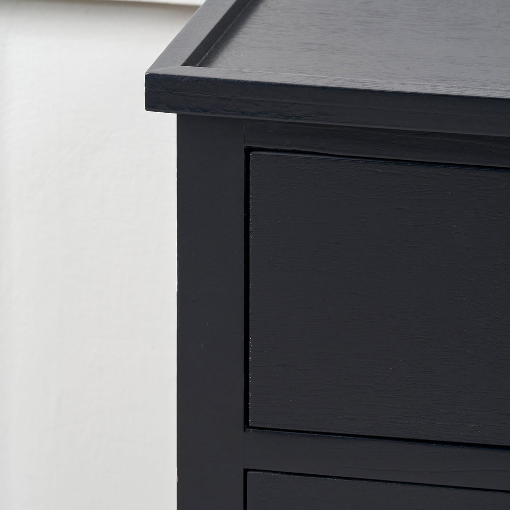 Bloomsbury Satin Black Pine Wood 3 Drawer Bedside Table Set Of 2