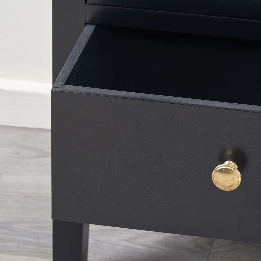 Bloomsbury Satin Black Pine Wood 3 Drawer Bedside Table Set Of 2
