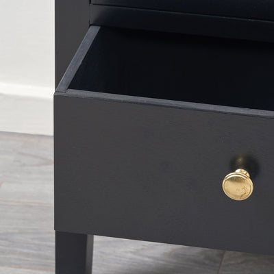 Bloomsbury Satin Black Pine Wood 3 Drawer Bedside Table Set Of 2
