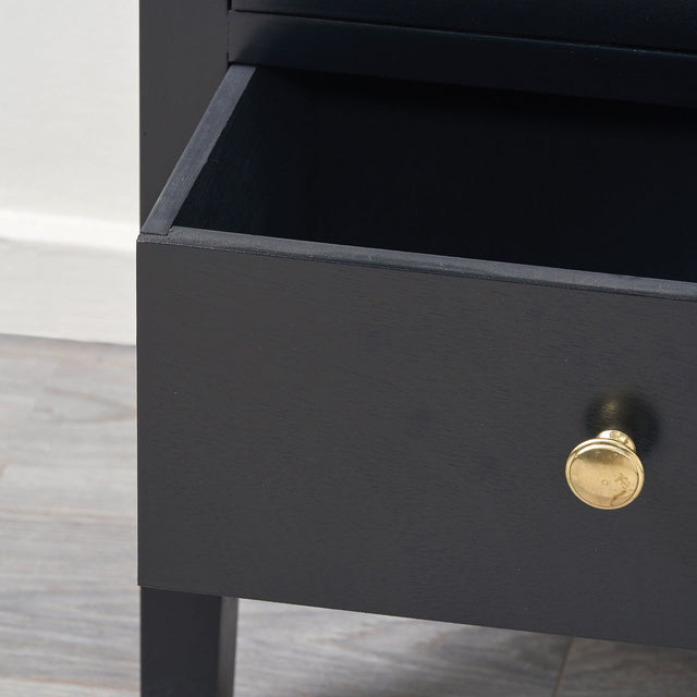 Bloomsbury Satin Black Pine Wood 3 Drawer Bedside Table Set Of 2