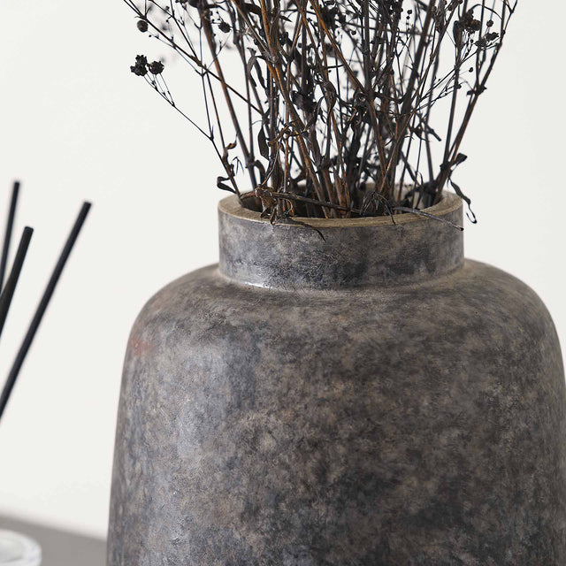 Lois Textured Volcanic Effect Grey Stoneware Vase