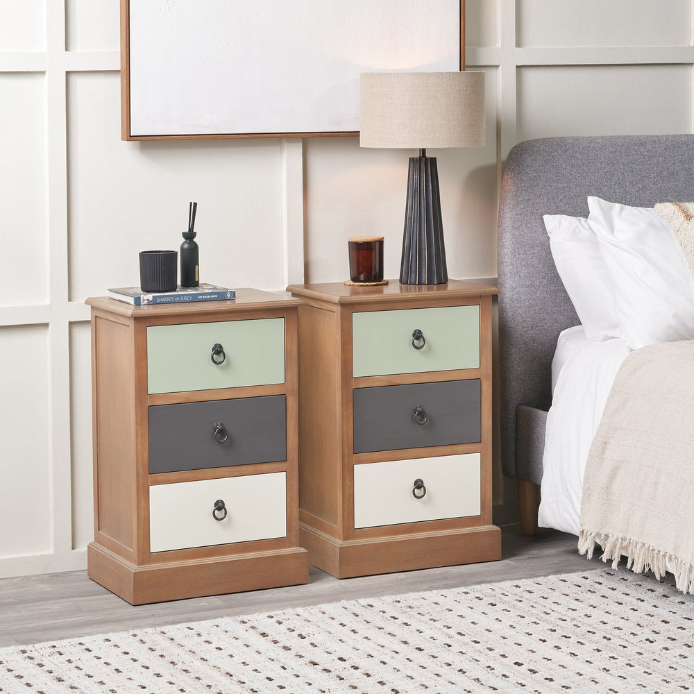Staten Sage 3 Drawer Pine Wood Bedside Table Set Of 2
