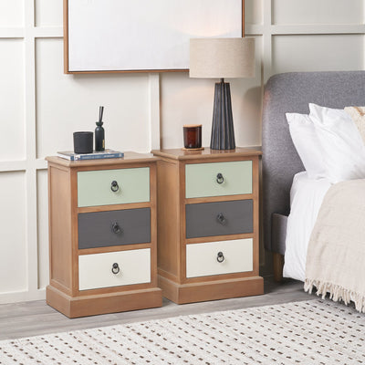 Staten Sage 3 Drawer Pine Wood Bedside Table Set Of 2