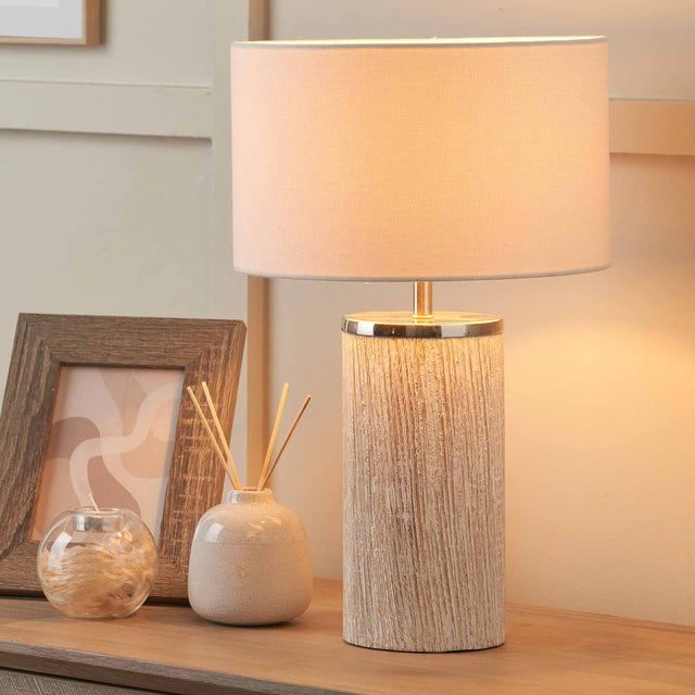 Audra White Wash Wood Column Table Lamp