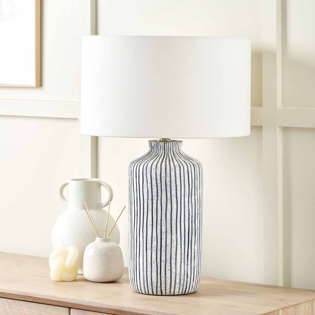 Blue and White Striped Stoneware Table Lamp | Lighting