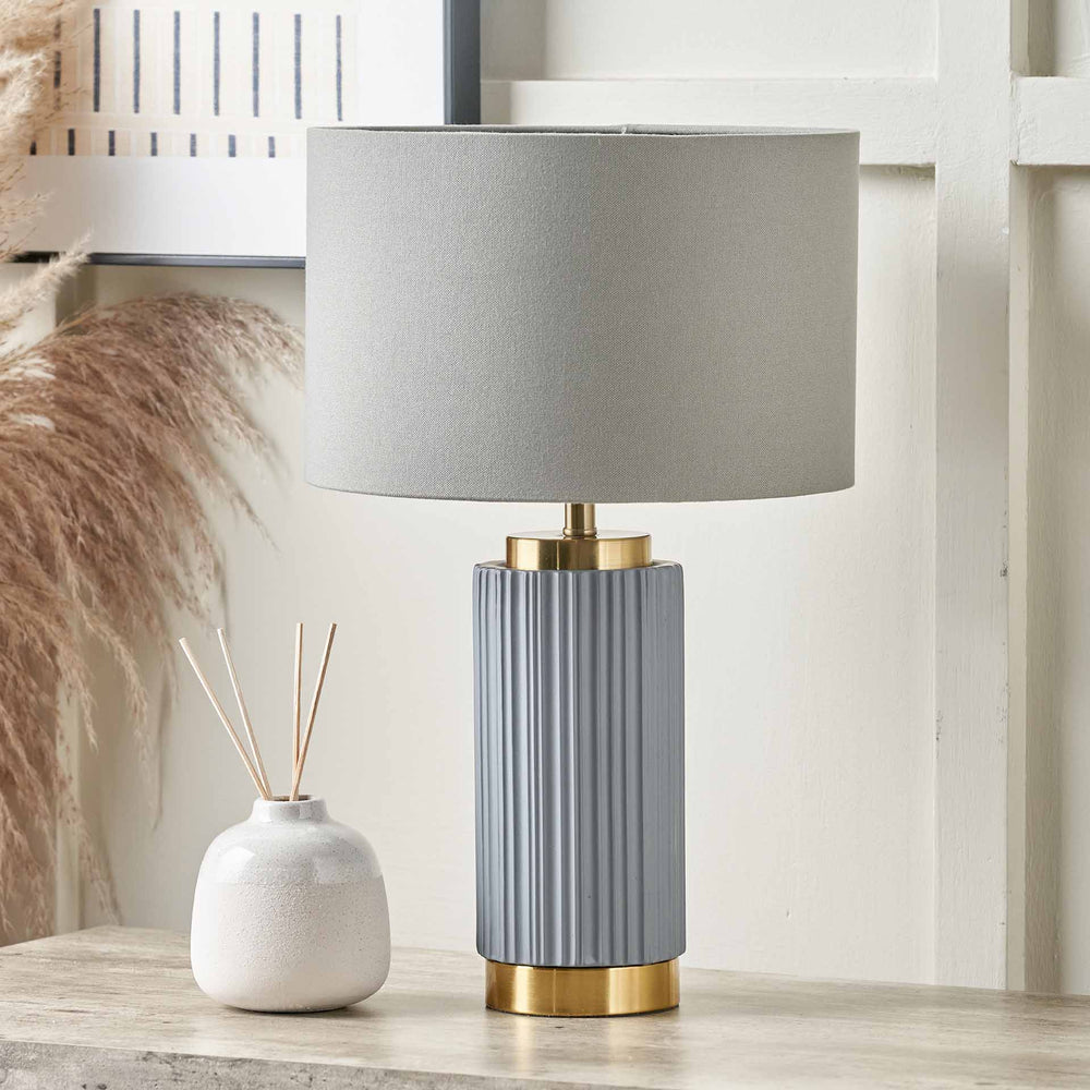 Corinthia Grey Textured Ceramic and Gold Metal Table Lamp