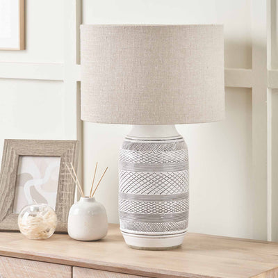 Euthalia White and Black Textured Stoneware Table Lamp Base