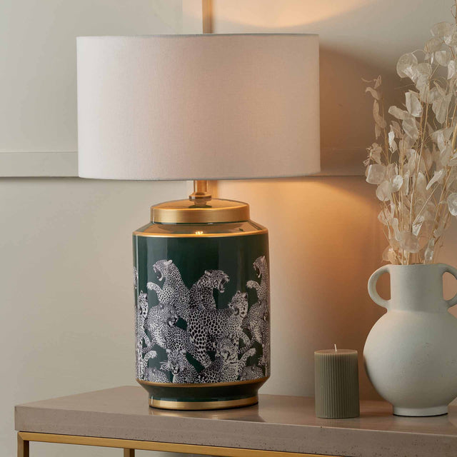 Sascha Forest Green Tall Cheetah Ceramic Table Lamp Base