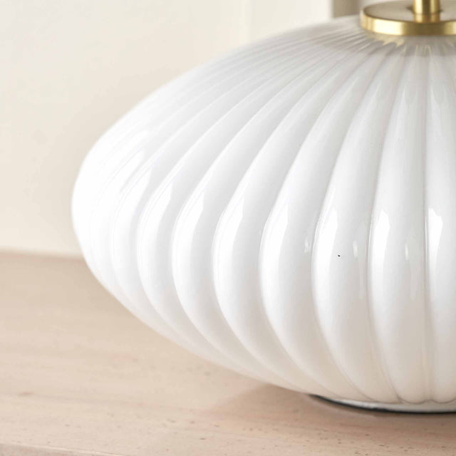 Aurelie White Ribbed Glass & Gold Oval Table Lamp Base
