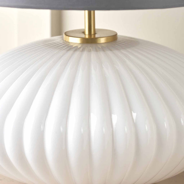 Aurelie White Ribbed Glass & Gold Oval Table Lamp Base