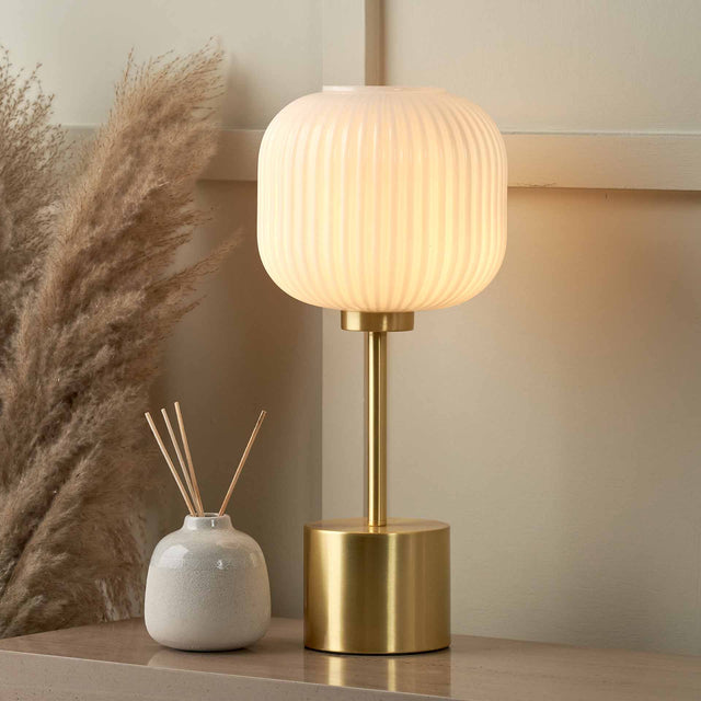 Isabelle White Ribbed Glass & Gold Table Lamp
