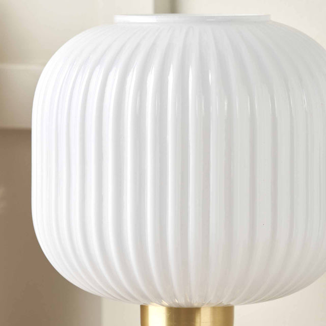Isabelle White Ribbed Glass & Gold Table Lamp