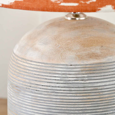 Marbois Grey Engraved Wood Dome Table Lamp Base