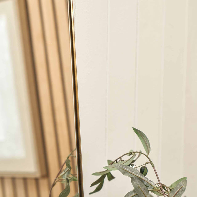 Esara Brushed Gold Slim Frame Arch Floor Mirror