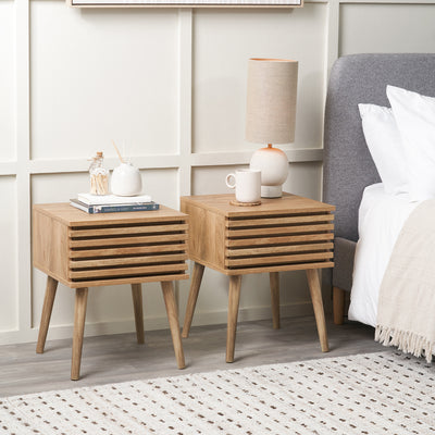 Bergen Natural Eucalyptus Wood Bedside Table Set Of 2