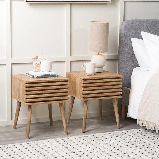 Bergen Natural Eucalyptus Wood Bedside Table Set Of 2