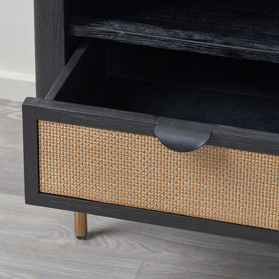 Nawi Black and Natural Rattan Bedside Table Set Of 2