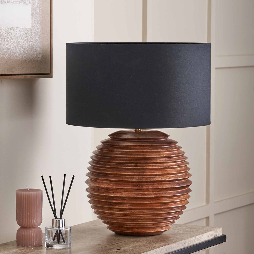 Hildon Large Turned Wood Table Lamp Base Lighting