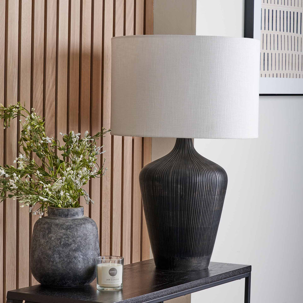 Margao Antique Black Wood Tall Table Lamp Base
