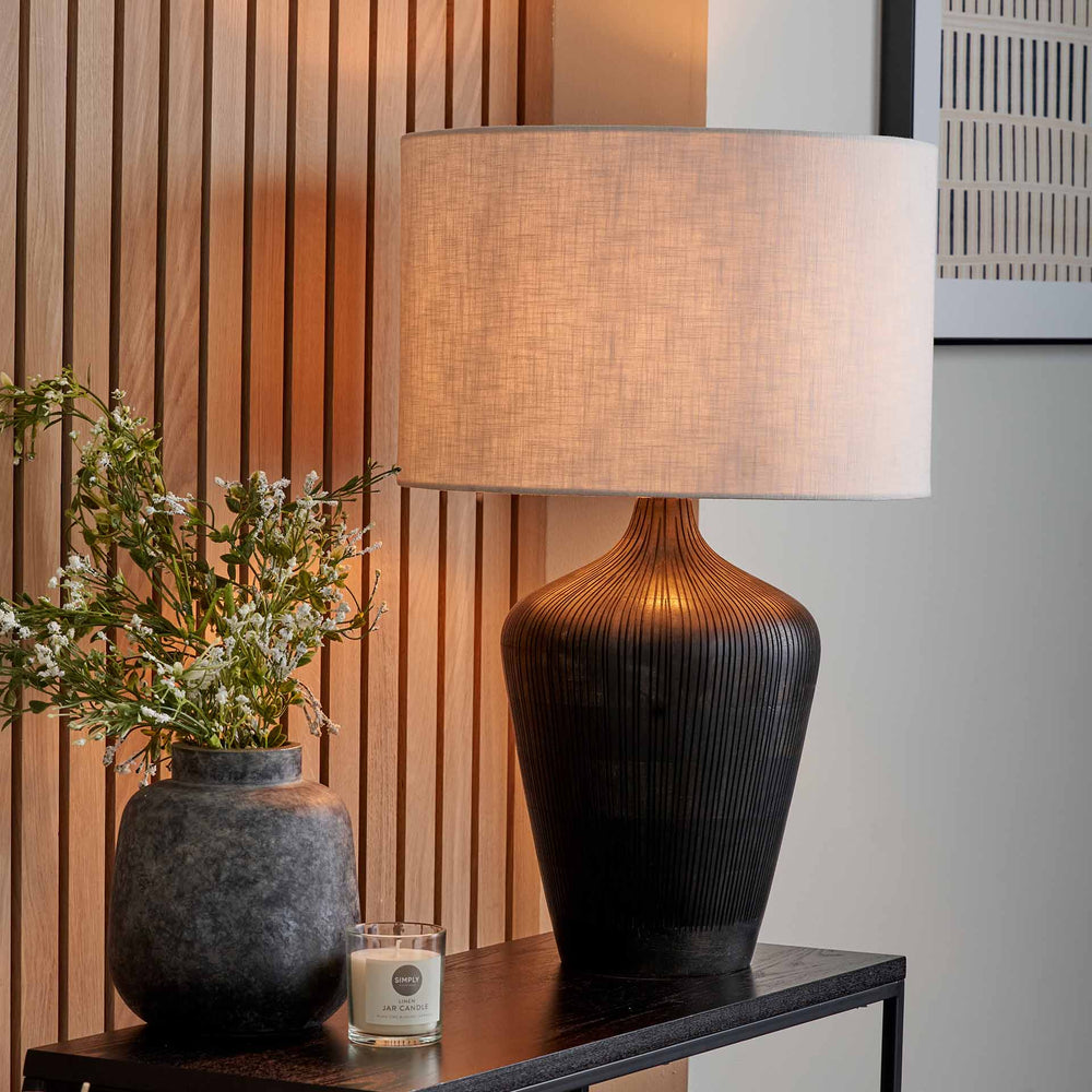 Margao Antique Black Wood Tall Table Lamp Base
