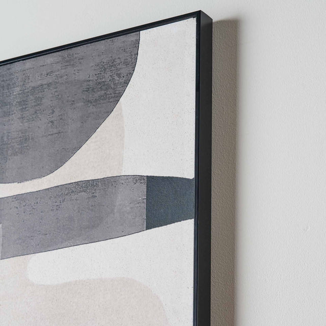 Amory Natural, Grey and Black Oval Design Framed Canvas | Ruma