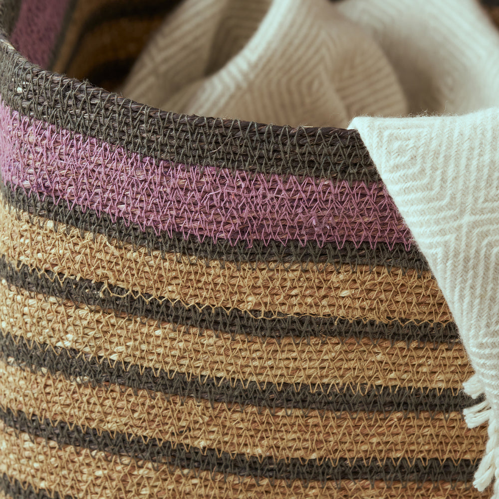 Nada Seagrass Natural, Grey and Lilac Stripe Square Basket