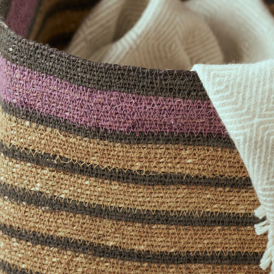 Nada Seagrass Natural, Grey and Lilac Stripe Square Basket