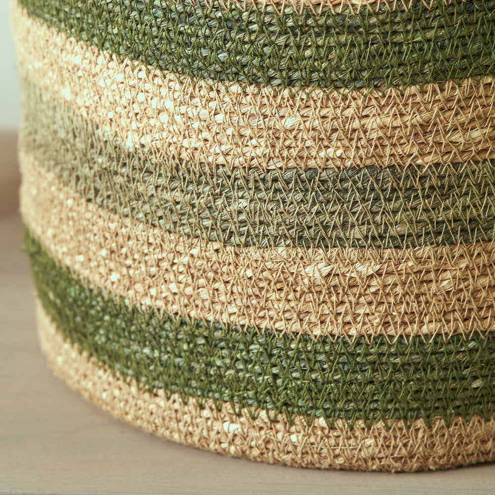 Nada Seagrass Natural, Green and Sage Stripe Round Basket