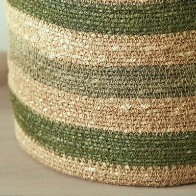Nada Seagrass Natural, Green and Sage Stripe Round Basket