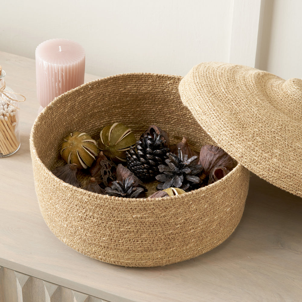 Kati Seagrass Natural Lidded Round Basket
