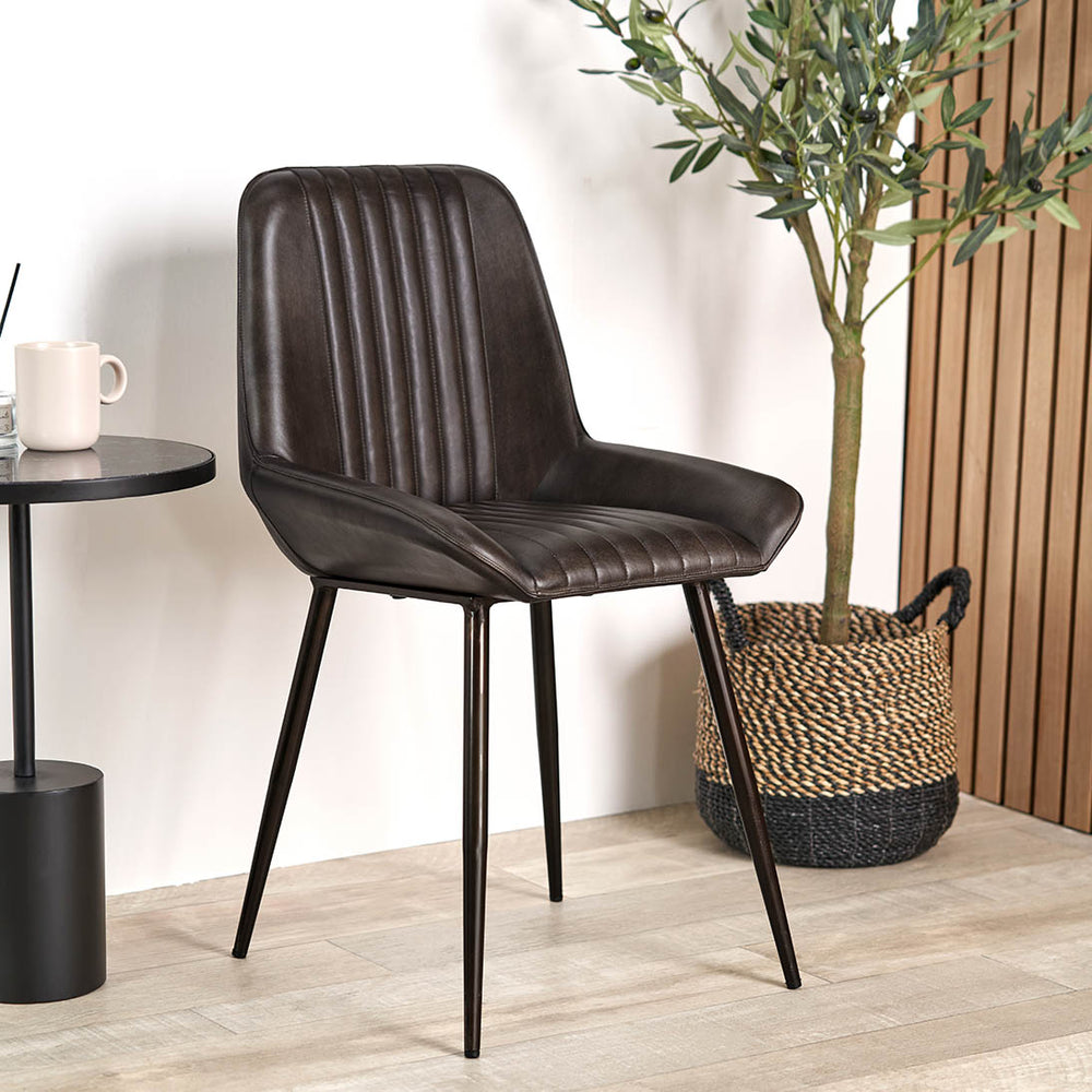 Armando Peppercorn Leather Retro Dining Chair