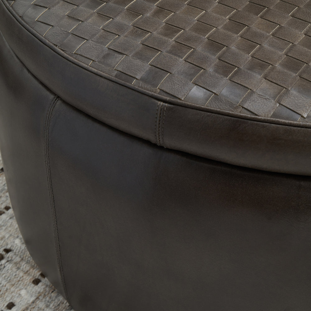 Luis Peppercorn Leather Storage Pouffe