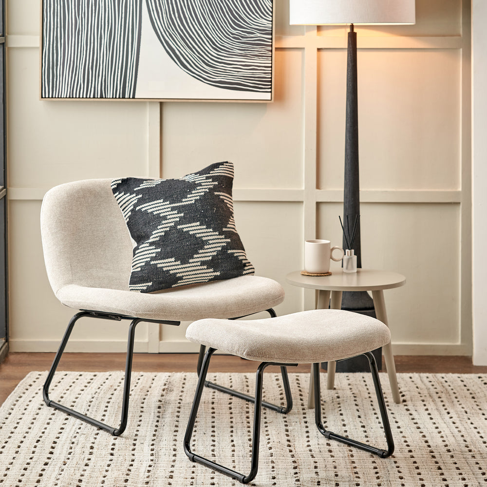 Gia Natural Chenille Lounging Chair and Footstool