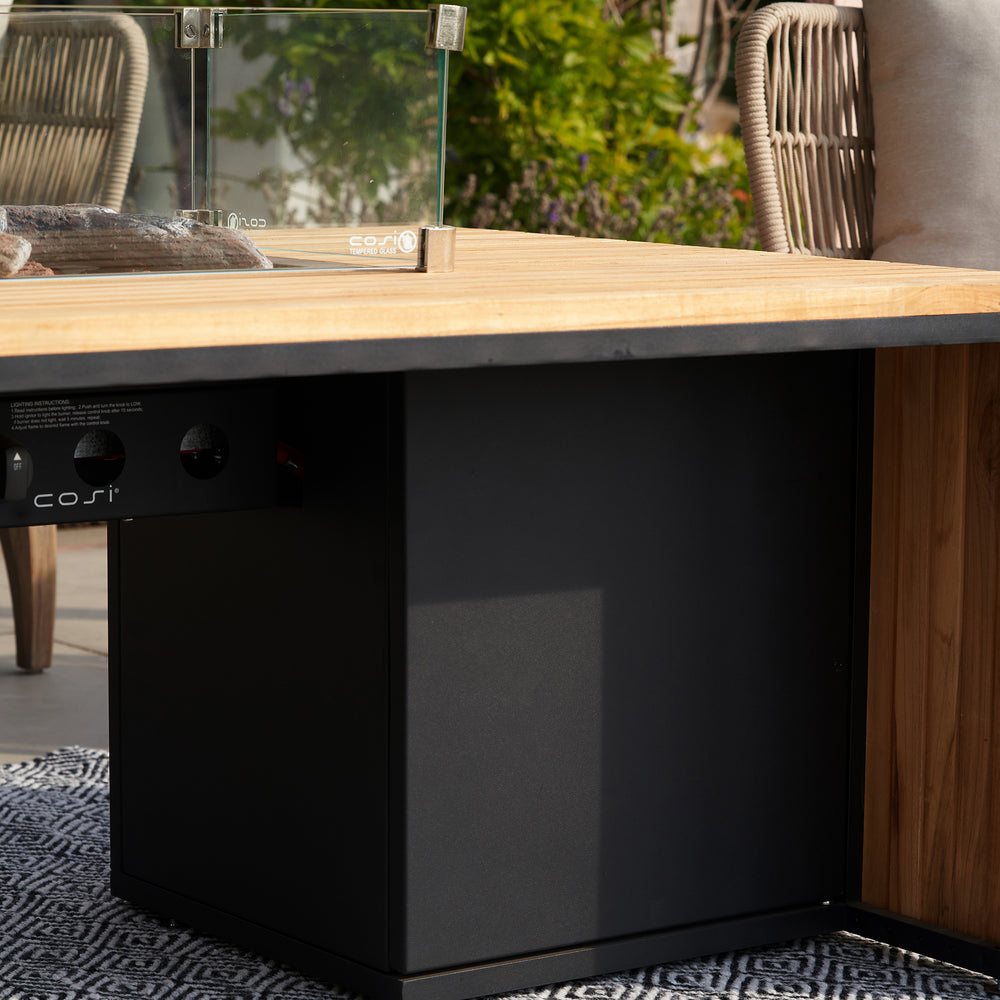 Cosibridge Teak and Black Rectangle Fire Pit Table