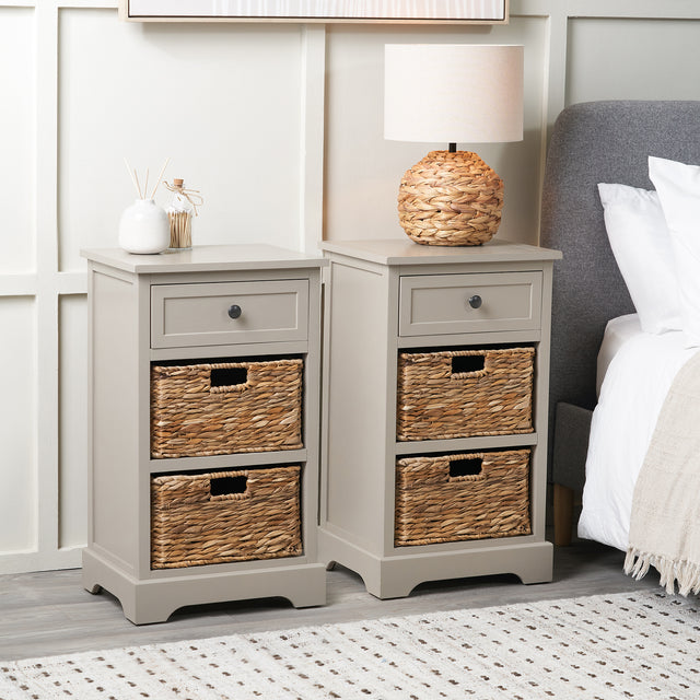 Hartland Putty Pine Wood and Banana Leaf Bedside Table Set Of 2