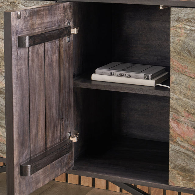 Dasia Black Mango Wood and Stone Veneer Sideboard