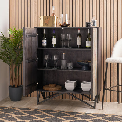 Dasia Black Mango Wood and Stone Veneer Bar Cabinet