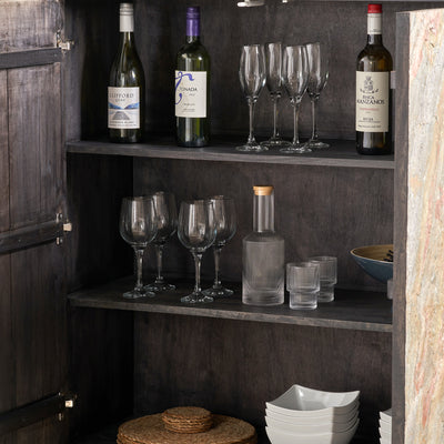 Dasia Black Mango Wood and Stone Veneer Bar Cabinet
