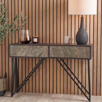 Dasia Black Mango Wood and Stone Veneer Console Table