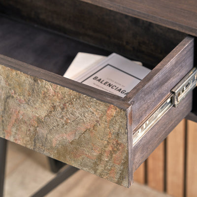 Dasia Black Mango Wood and Stone Veneer Console Table