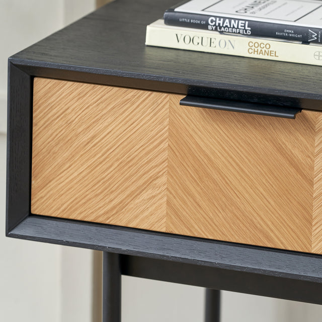 Rhylie Black and Natural Chevron Oak Wood Console Table