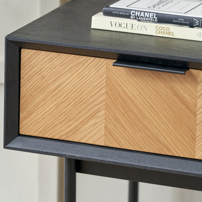 Rhylie Black and Natural Chevron Oak Wood Console Table