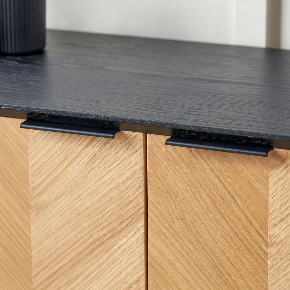 Rhylie Black and Natural Chevron Oak Wood Bar Cabinet