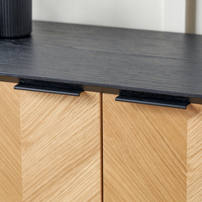 Rhylie Black and Natural Chevron Oak Wood Bar Cabinet