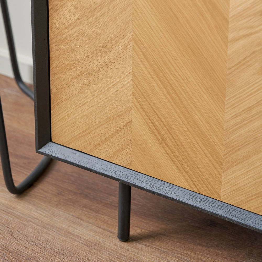 Rhylie Black and Natural Chevron Oak Wood Bar Cabinet