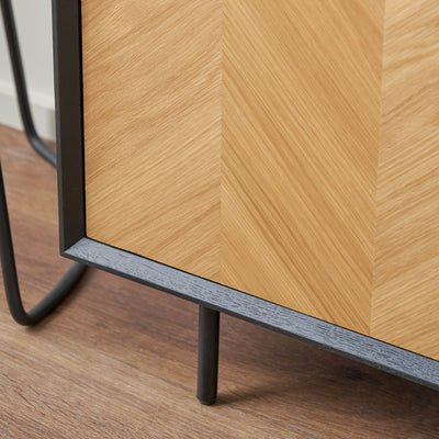 Rhylie Black and Natural Chevron Oak Wood Bar Cabinet