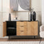 Rhylie Black and Natural Chevron Oak Wood Sideboard